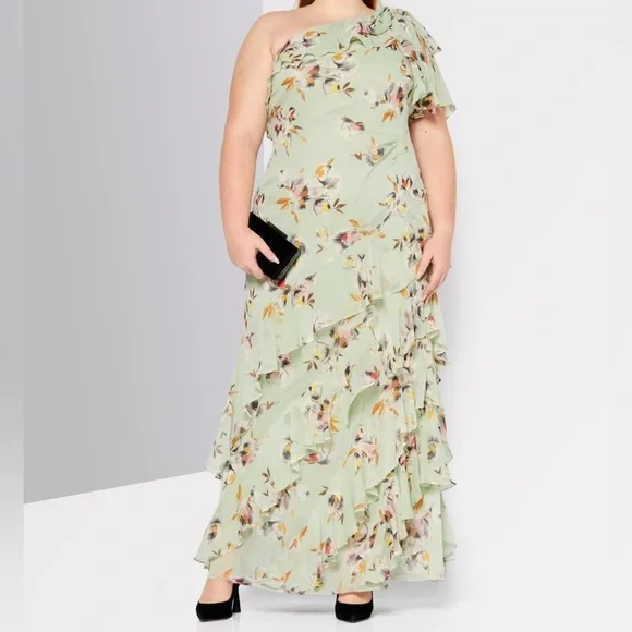 LAUREN RALPH LAUREN Floral Crinkled Georgette Gown sz 18 - Picture 1 of 13